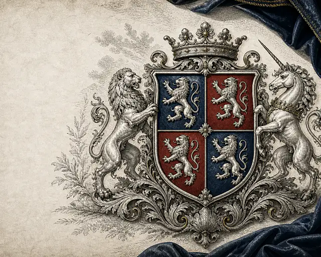 Custom lion and unicorn crest created with the Armsmith coat of arms maker